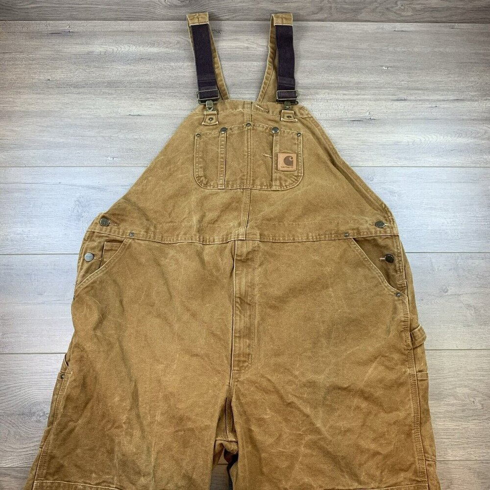 Carhartt Duck Bib Carpenter Overalls Double Knee Pants Men’s 48 x 32 Brown